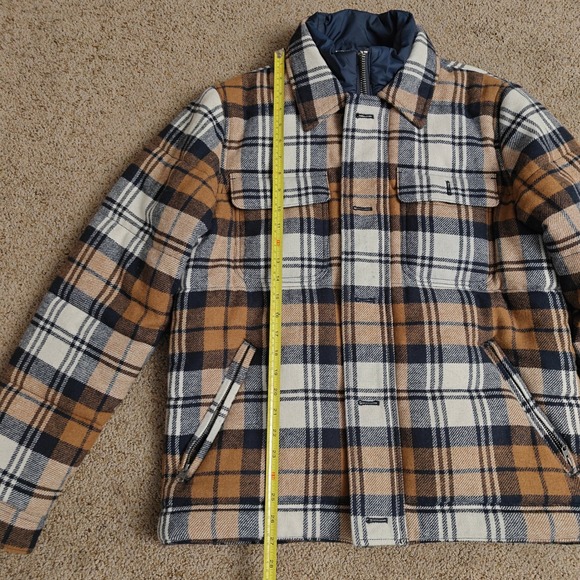 Abercrombie Jacket Mens Medium Brown Plaid Full Zip Outdoors Wool Puffer Coat - Picture 10 of 15